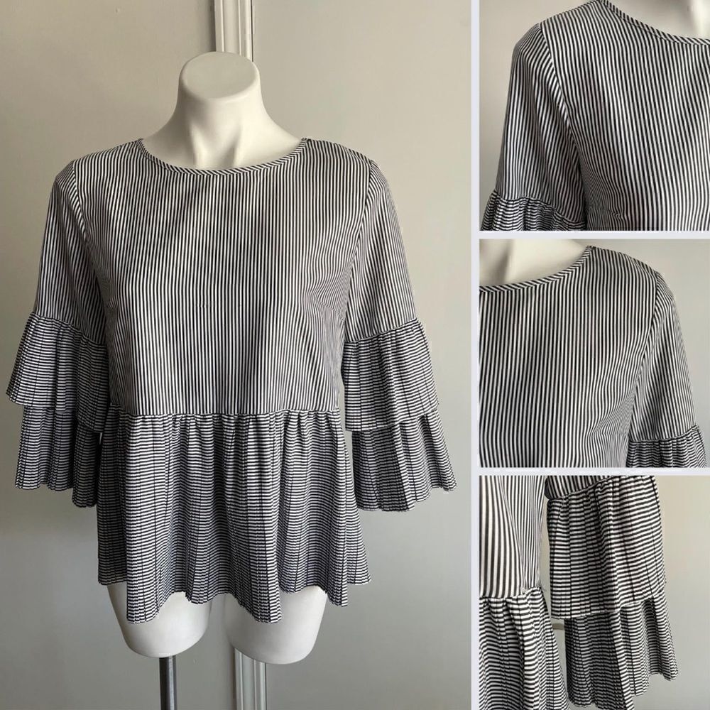 Striped Ruffle Blouse by Stevie Hender, Size Small
